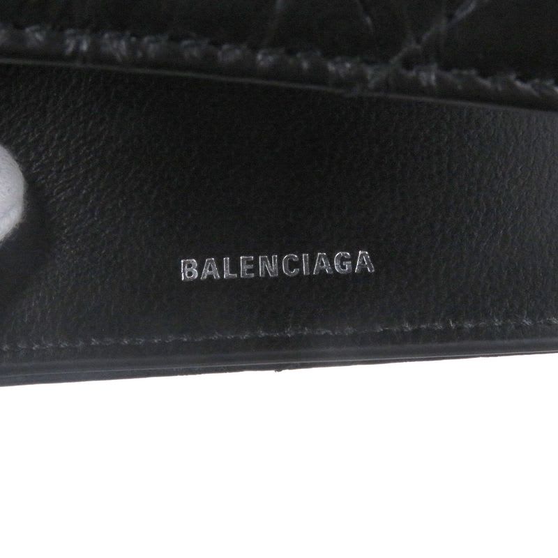 Balenciaga Crush Leather B Logo Hardware Trifold Wallet Mini