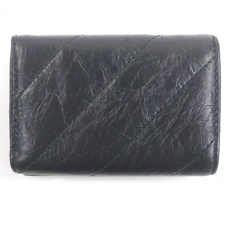 Balenciaga Crush Leather B Logo Hardware Trifold Wallet Mini