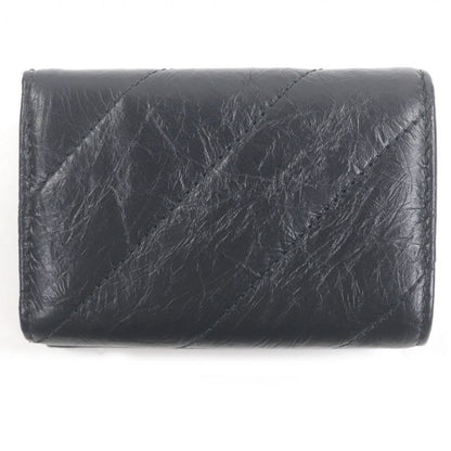 Balenciaga Crush Leather B Logo Hardware Trifold Wallet Mini