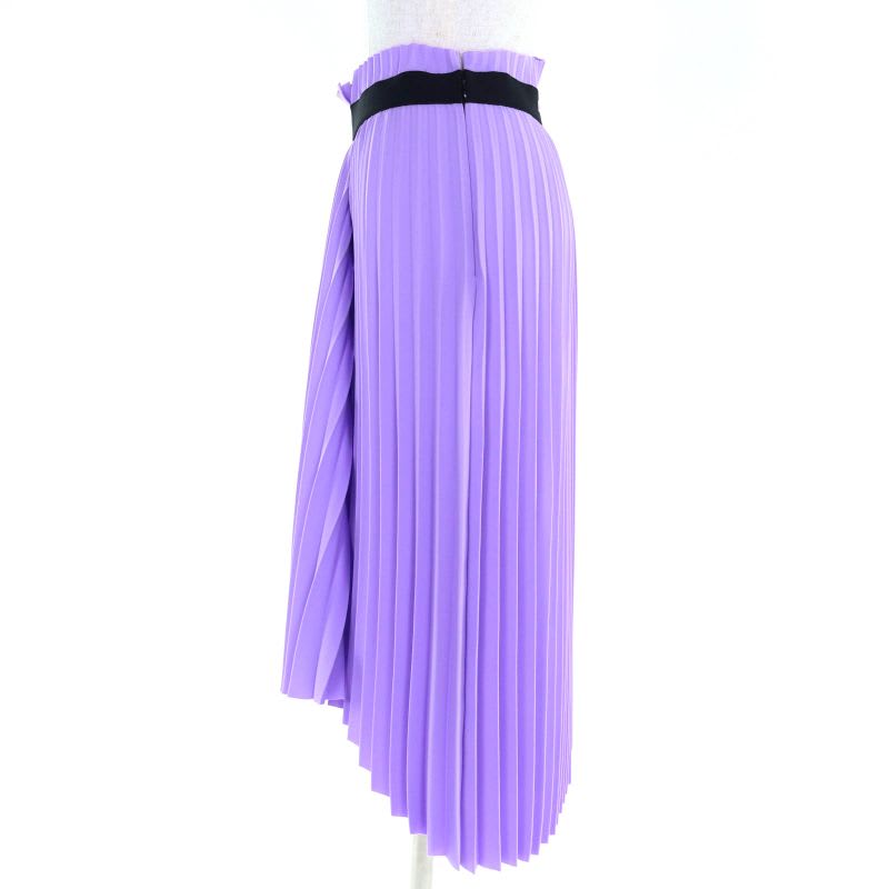 Balenciaga Asymmetric Back Logo Cut-off Pleated Skirt Purple 34