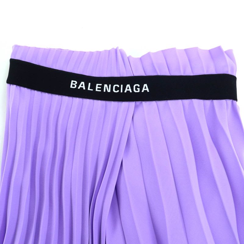 Balenciaga Asymmetric Back Logo Cut-off Pleated Skirt Purple 34