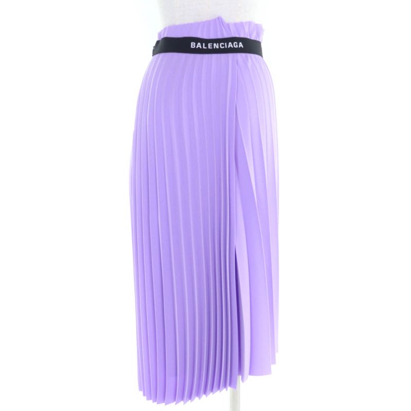 Balenciaga Asymmetric Back Logo Cut-off Pleated Skirt Purple 34