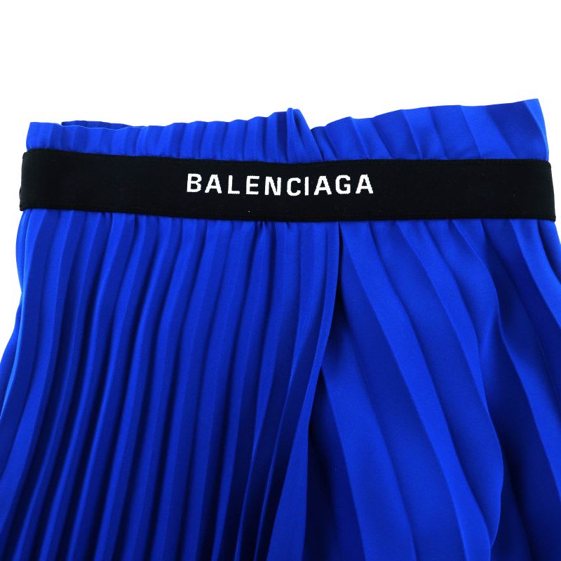 Balenciaga Asymmetric Back Logo Cut-off Pleated Skirt Blue 34