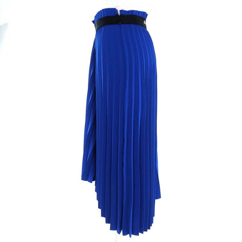 Balenciaga Asymmetric Back Logo Cut-off Pleated Skirt Blue 34