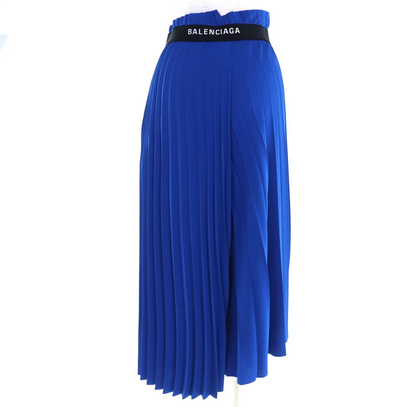 Balenciaga Asymmetric Back Logo Cut-off Pleated Skirt Blue 34