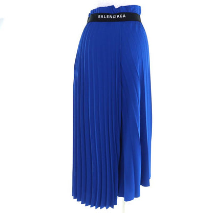 Balenciaga Asymmetric Back Logo Cut-off Pleated Skirt Blue 34