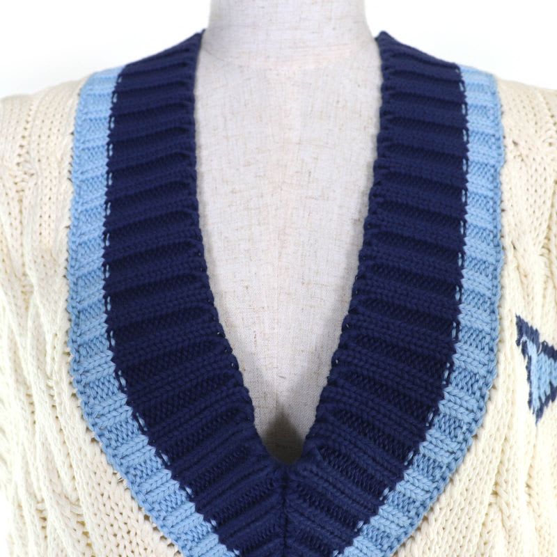 Prada 100% Cotton Triangle Logo Cable Knit Vest Ivory 42