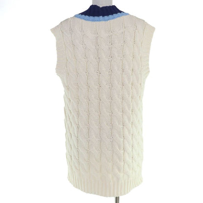 Prada 100% Cotton Triangle Logo Cable Knit Vest Ivory 42