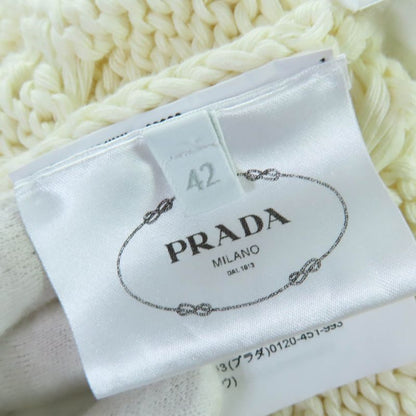 Prada 100% Cotton Triangle Logo Cable Knit Vest Ivory 42