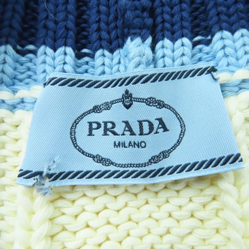 Prada 100% Cotton Triangle Logo Cable Knit Vest Ivory 42