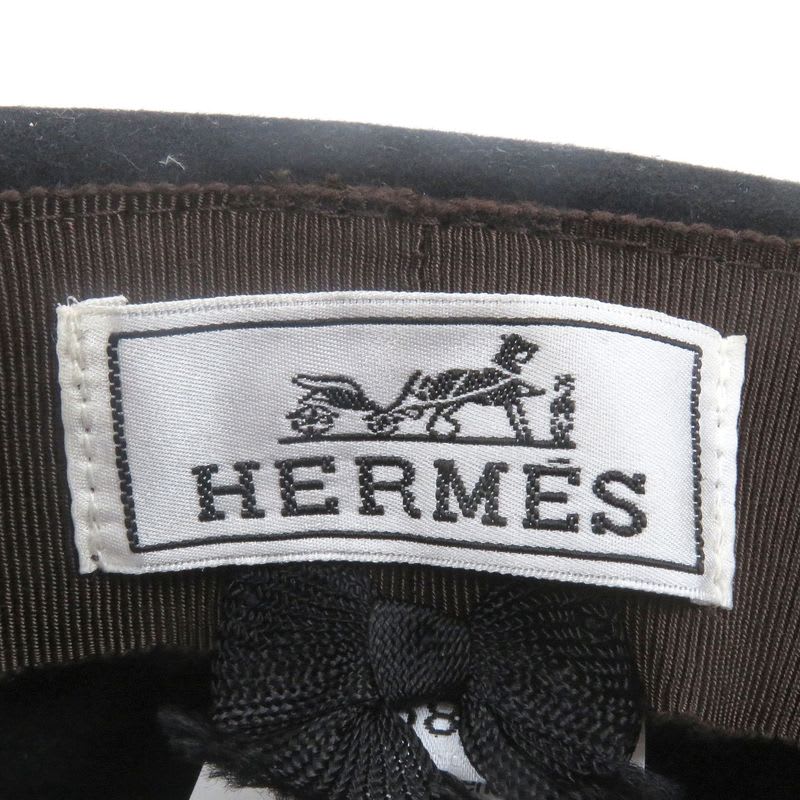 Hermes 100% Lapin Serie Button Hat Fedora Felt Black 58