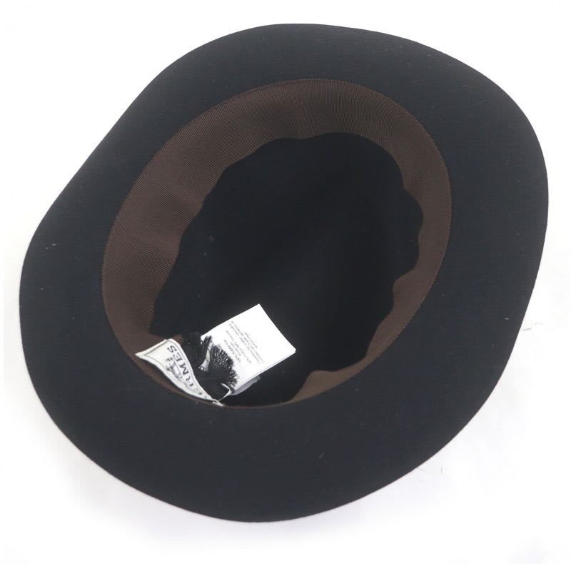 Hermes 100% Lapin Serie Button Hat Fedora Felt Black 58