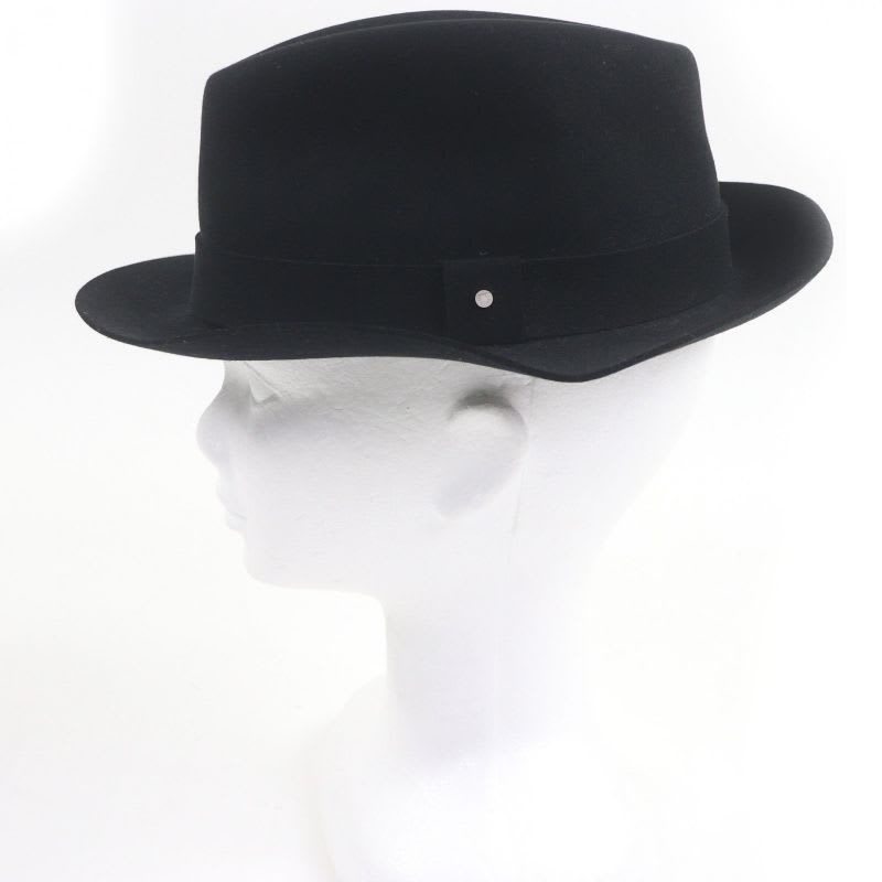 Hermes 100% Lapin Serie Button Hat Fedora Felt Black 58