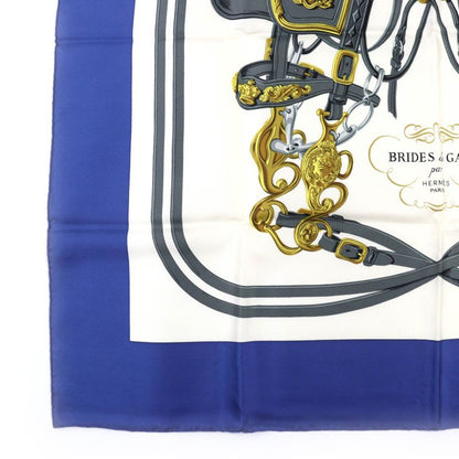 Hermes Carre 90 Brides De GALA Ceremony Bridle 100% Silk Scarf Blue White