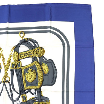 Hermes Carre 90 Brides De GALA Ceremony Bridle 100% Silk Scarf Blue White