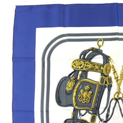 Hermes Carre 90 Brides De GALA Ceremony Bridle 100% Silk Scarf Blue White