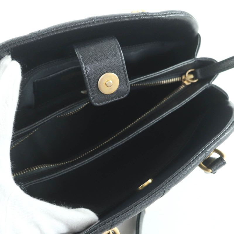 Chanel Chanel As3893 Caviar Leather Quilted 2-Way Bow Sling Bag Handbag Black
