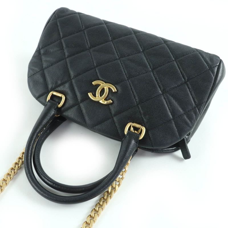 Chanel Chanel As3893 Caviar Leather Quilted 2-Way Bow Sling Bag Handbag Black