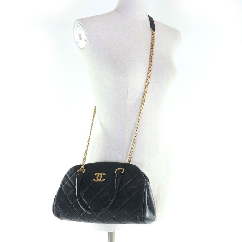 Chanel Chanel As3893 Caviar Leather Quilted 2-Way Bow Sling Bag Handbag Black