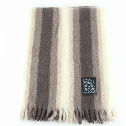 Loewe Mohair Wool Anagram Large Blanket With Fringe Brown Throw