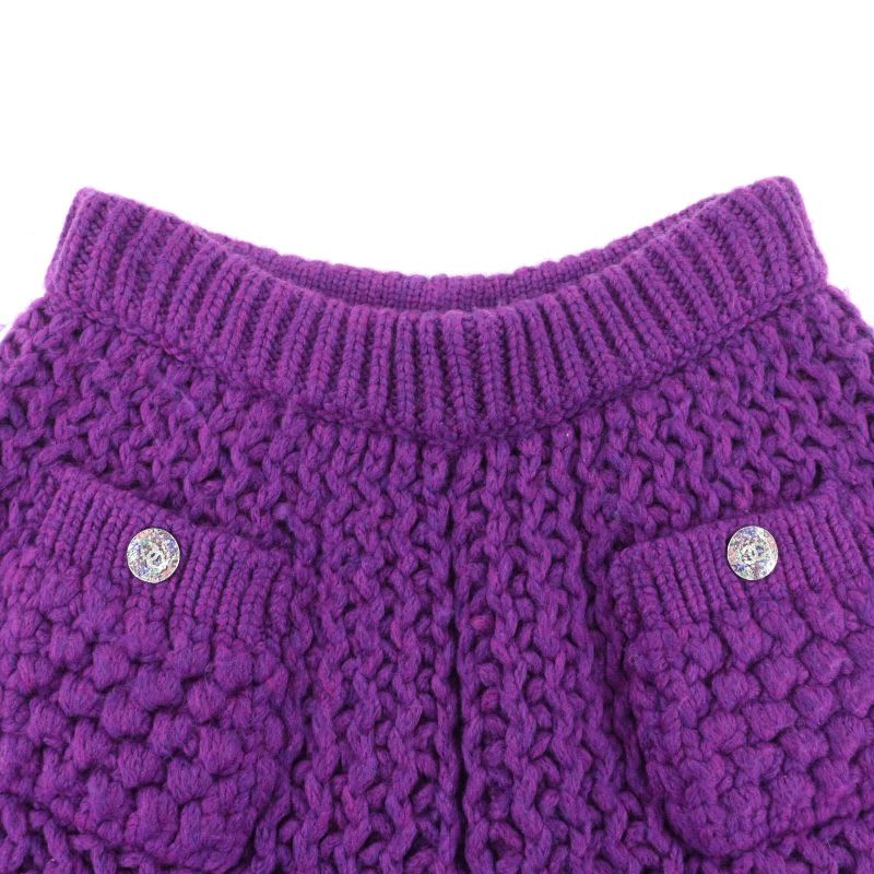 Chanel Stoned Coco Mark Button Wool Bermuda Pants Purple 36 Storage Bag