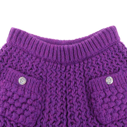 Chanel Stoned Coco Mark Button Wool Bermuda Pants Purple 36 Storage Bag