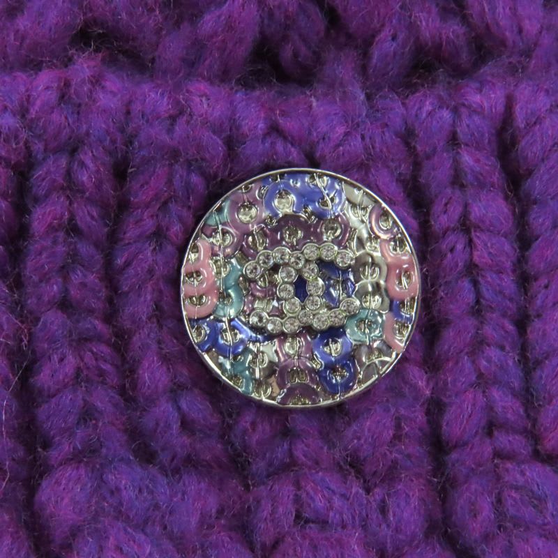 Chanel Stoned Coco Mark Button Wool Bermuda Pants Purple 36 Storage Bag