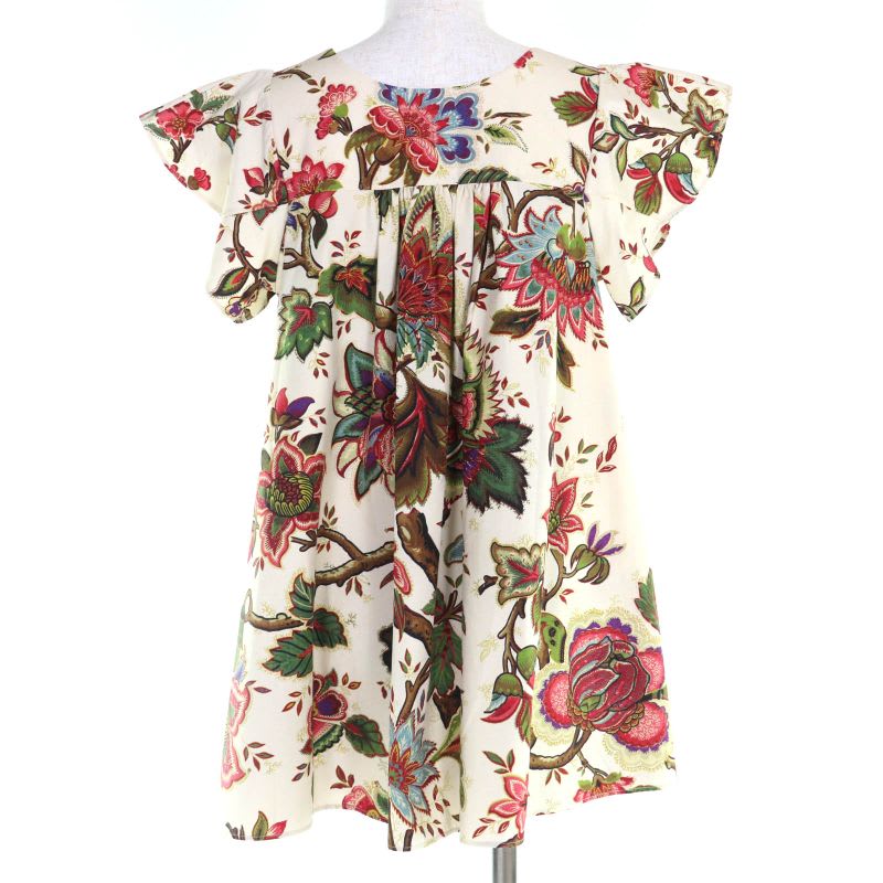 Christian Dior 411 B02 A3269 Cotton Silk Huipil All Over Pattern Short Sleeve