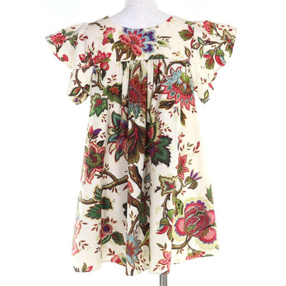 Christian Dior 411 B02 A3269 Cotton Silk Huipil All Over Pattern Short Sleeve