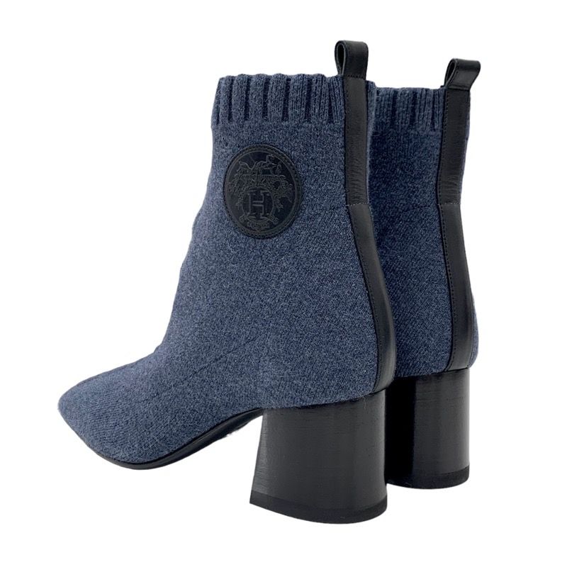 Unused Hermes Volver Boots Short Boots Sock Boots Shoes Exlibris Knit Blue