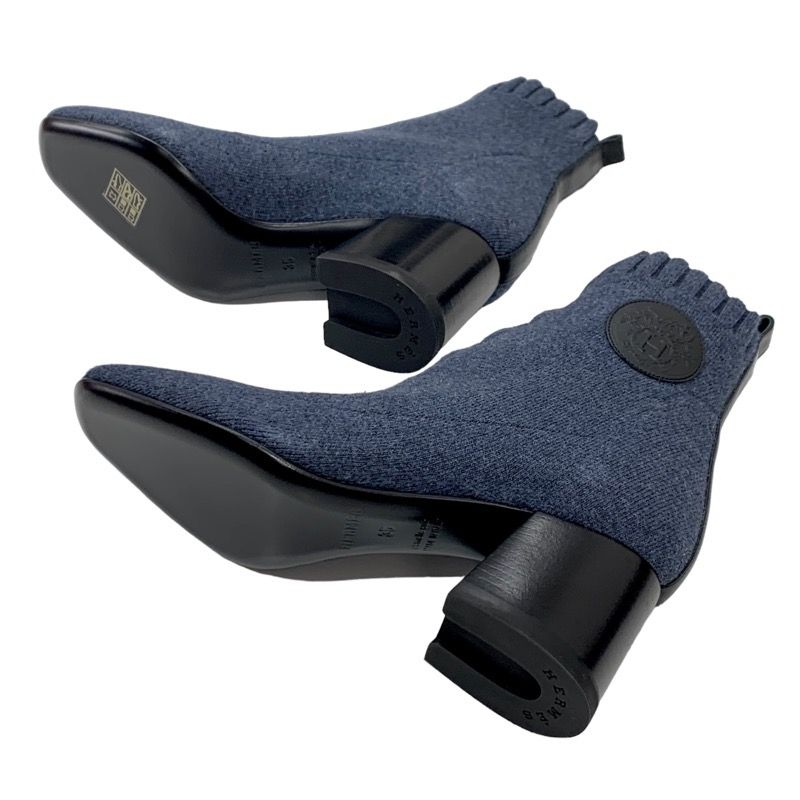 Unused Hermes Volver Boots Short Boots Sock Boots Shoes Exlibris Knit Blue