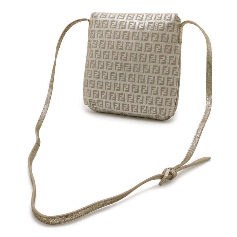 Fendi Zucchino Pattern Shoulder Bag Pochette Crossbody Canvas Leather