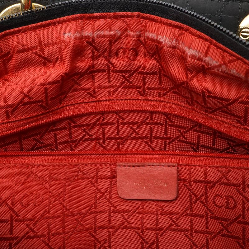 Christian DIOR Lady Dior Cannage Handbag Tote Bag Nylon Black Gold Hardware