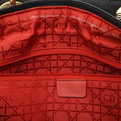 Christian DIOR Lady Dior Cannage Handbag Tote Bag Nylon Black Gold Hardware