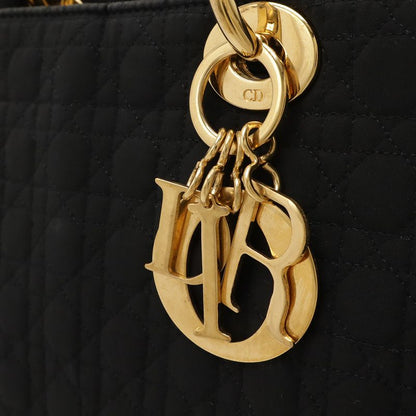 Christian DIOR Lady Dior Cannage Handbag Tote Bag Nylon Black Gold Hardware