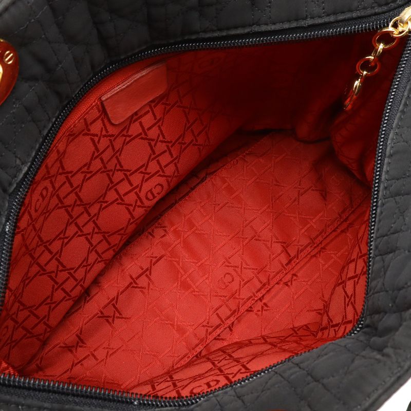 Christian DIOR Lady Dior Cannage Handbag Tote Bag Nylon Black Gold Hardware