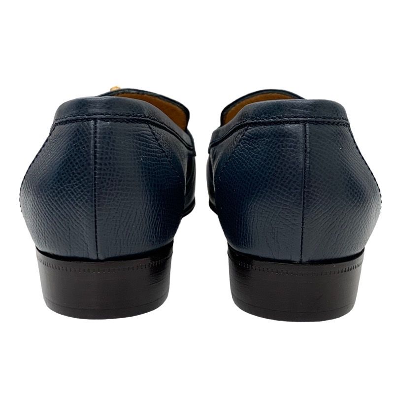 Hermes Loafers Leather Shoes Leather Navy Gold Moccasins Chaine D'ancre