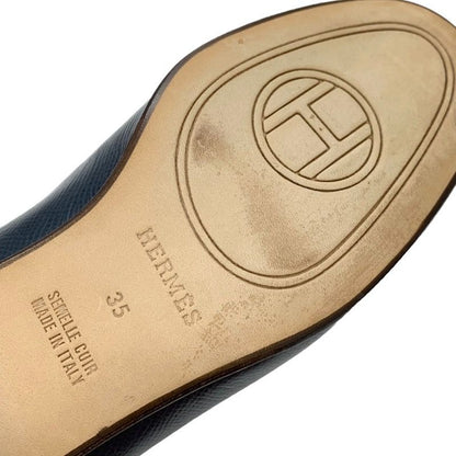 Hermes Loafers Leather Shoes Leather Navy Gold Moccasins Chaine D'ancre