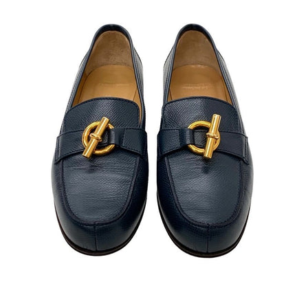 Hermes Loafers Leather Shoes Leather Navy Gold Moccasins Chaine D'ancre