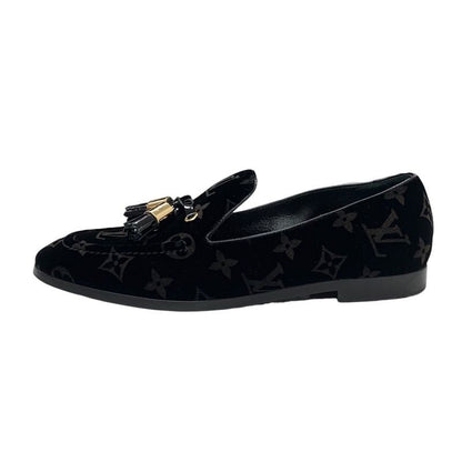 Louis Vuitton Monogram Flat Shoes Velor Patent Black Gold Loafers Opera Shoes