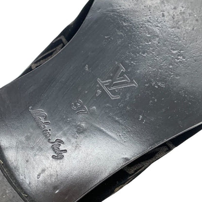 Louis Vuitton Monogram Flat Shoes Velor Patent Black Gold Loafers Opera Shoes