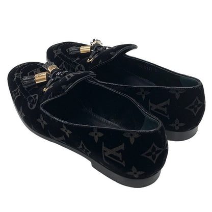 Louis Vuitton Monogram Flat Shoes Velor Patent Black Gold Loafers Opera Shoes