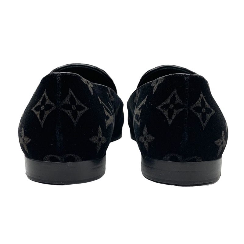 Louis Vuitton Monogram Flat Shoes Velor Patent Black Gold Loafers Opera Shoes