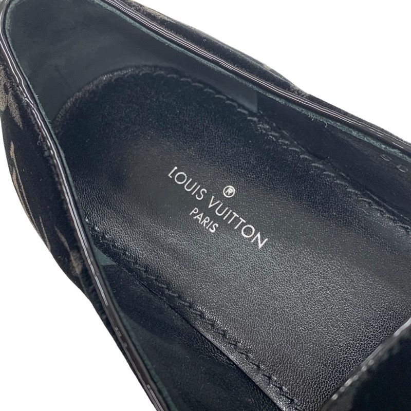 Louis Vuitton Monogram Flat Shoes Velor Patent Black Gold Loafers Opera Shoes