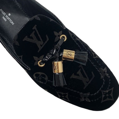 Louis Vuitton Monogram Flat Shoes Velor Patent Black Gold Loafers Opera Shoes