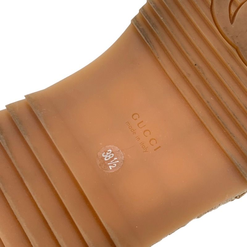 Gucci Sandals Shoes Leather Straw Beige Navy White GG Logo Thick Sole Platform