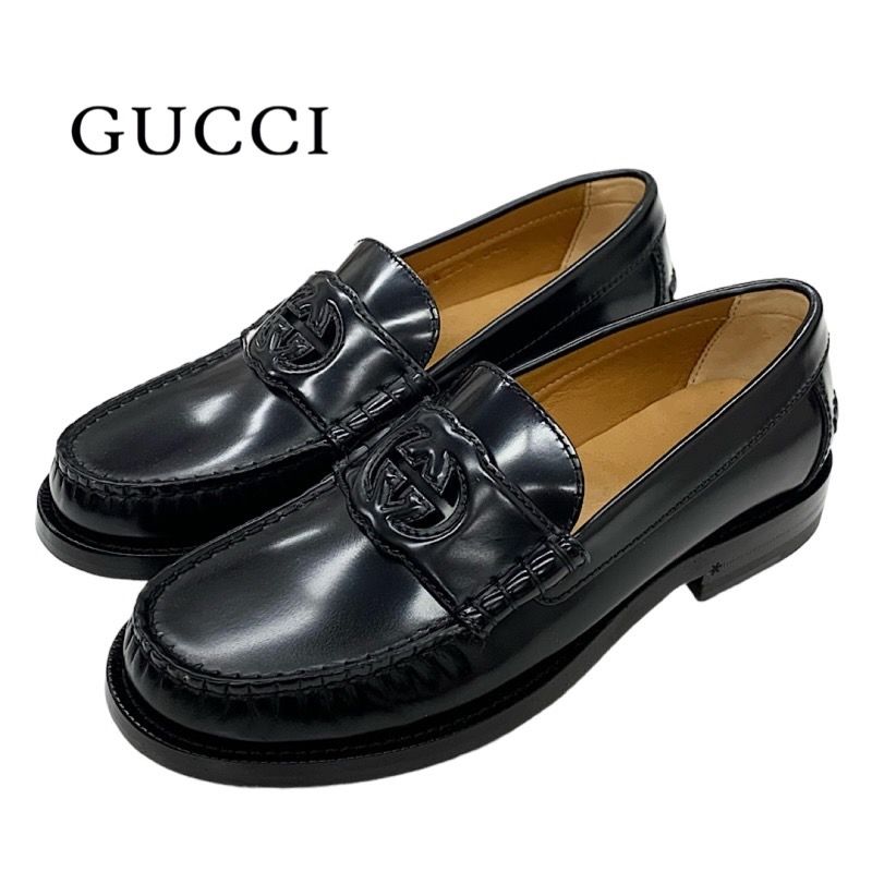 Gucci Loafer Leather Shoes Leather Black Unused Interlocking G