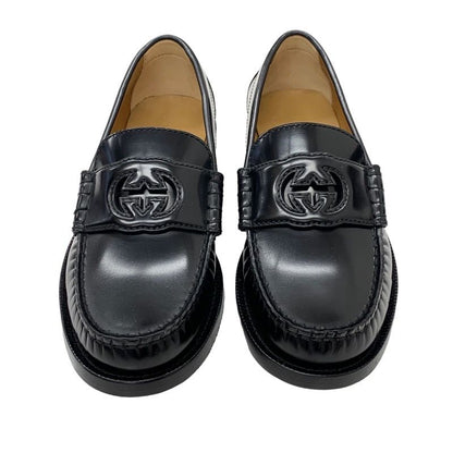 Gucci Loafer Leather Shoes Leather Black Unused Interlocking G