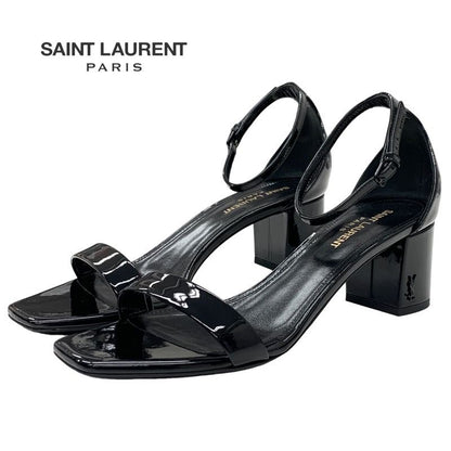 Saint Laurent Sandals Shoes Patent Black Ankle Strap