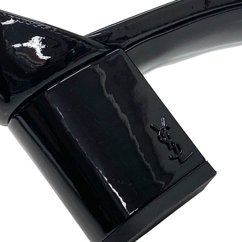 Saint Laurent Sandals Shoes Patent Black Ankle Strap